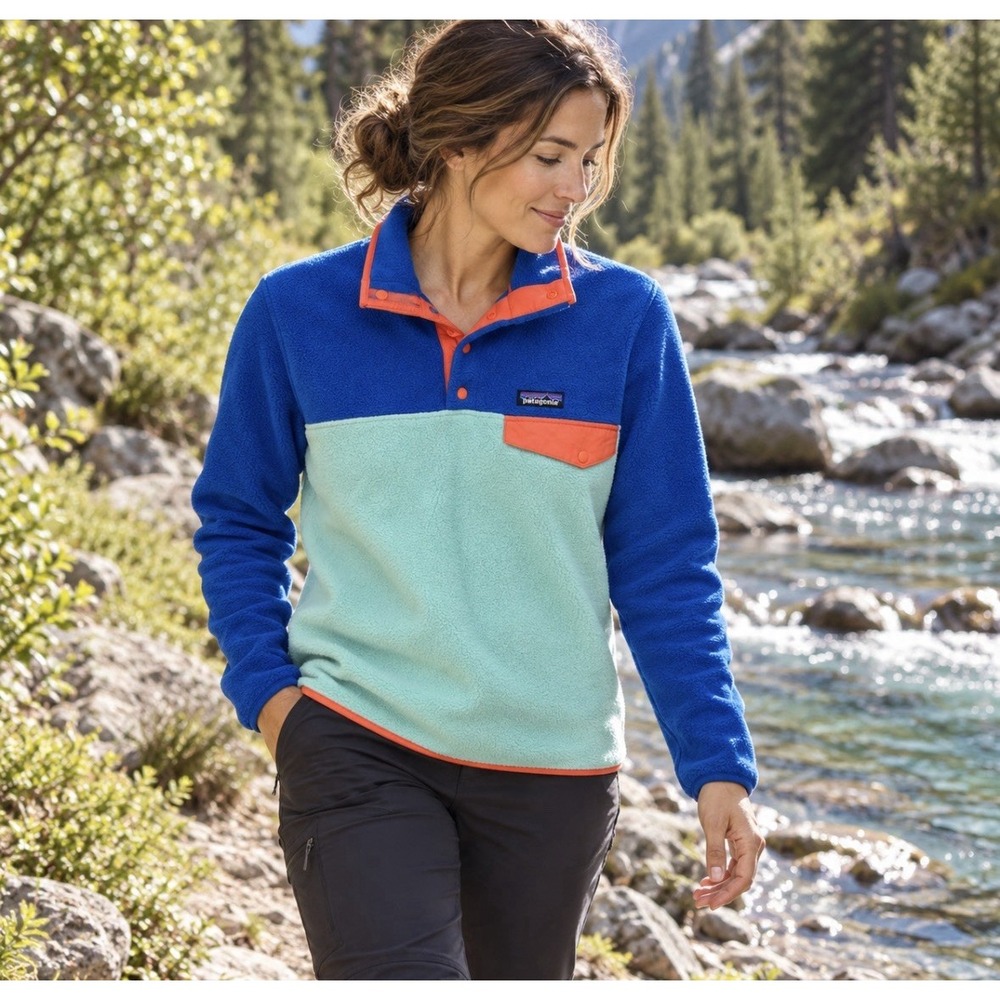 Patagonia Synchilla Snap-T Fleece Pullover Blue Teal Colorblock Womens XS